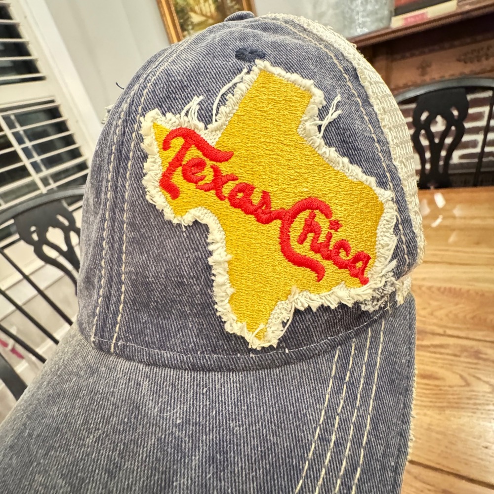 Headmost Texas Chica Distressed Denim Trucker Hat Snapback Blue Yellow Cap